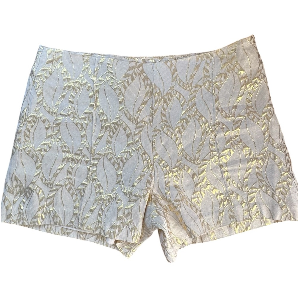 Lilly Pulitzer Gold Metallic Jacquard Shorts Silk Blend Size 00 Holiday Resort